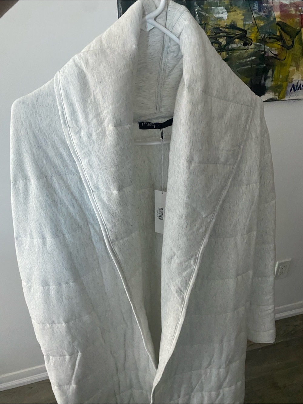 Meg Quilted Long Trench Coat in Light Gray